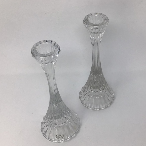 Mikasa Park Lane Lead Crystal Candle Holders 8” Tall Set of 2 - Picture 2 of 7